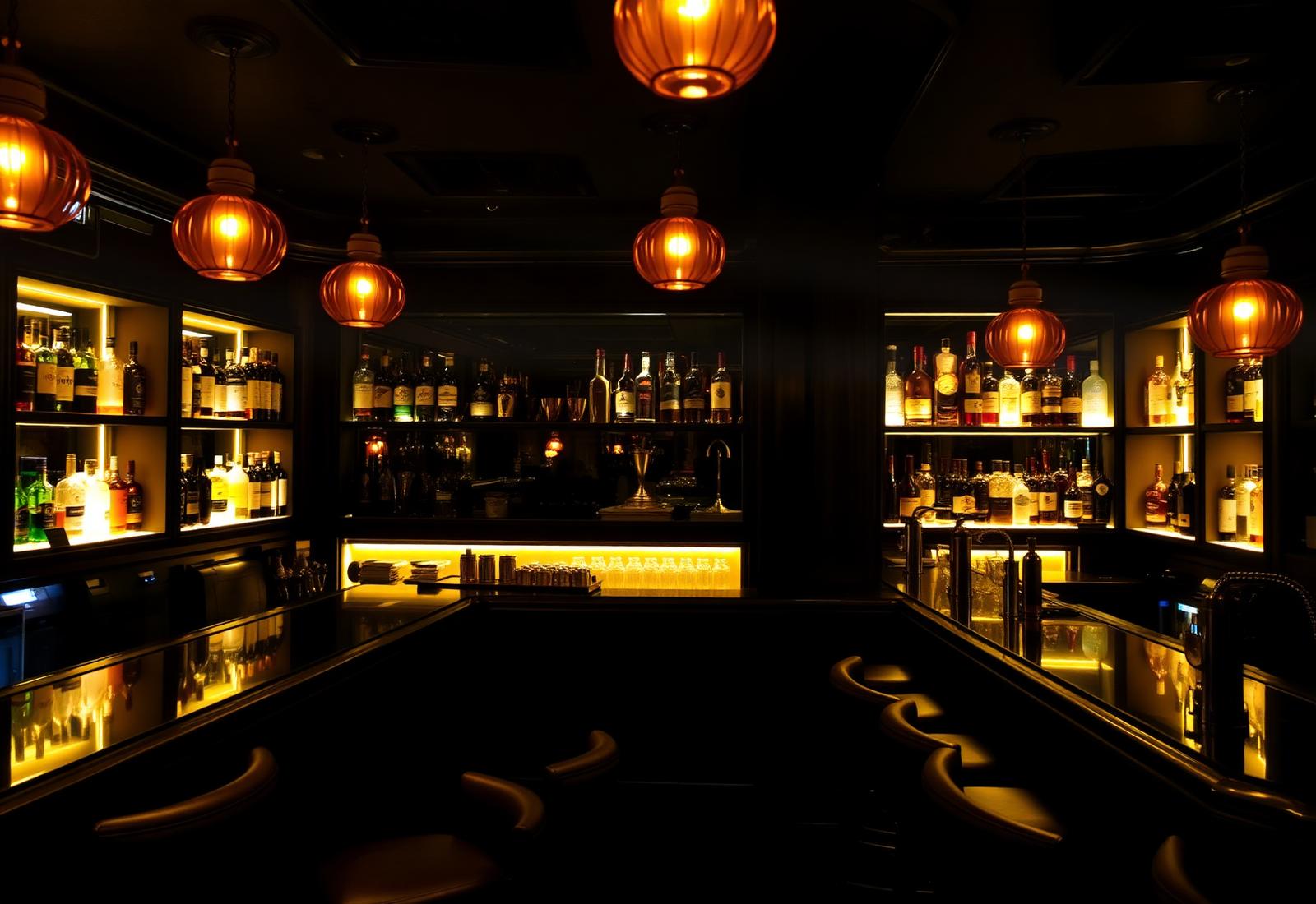 Εσωτερικό του Imbue Cocktail Bar με ζεστό φωτισμό
